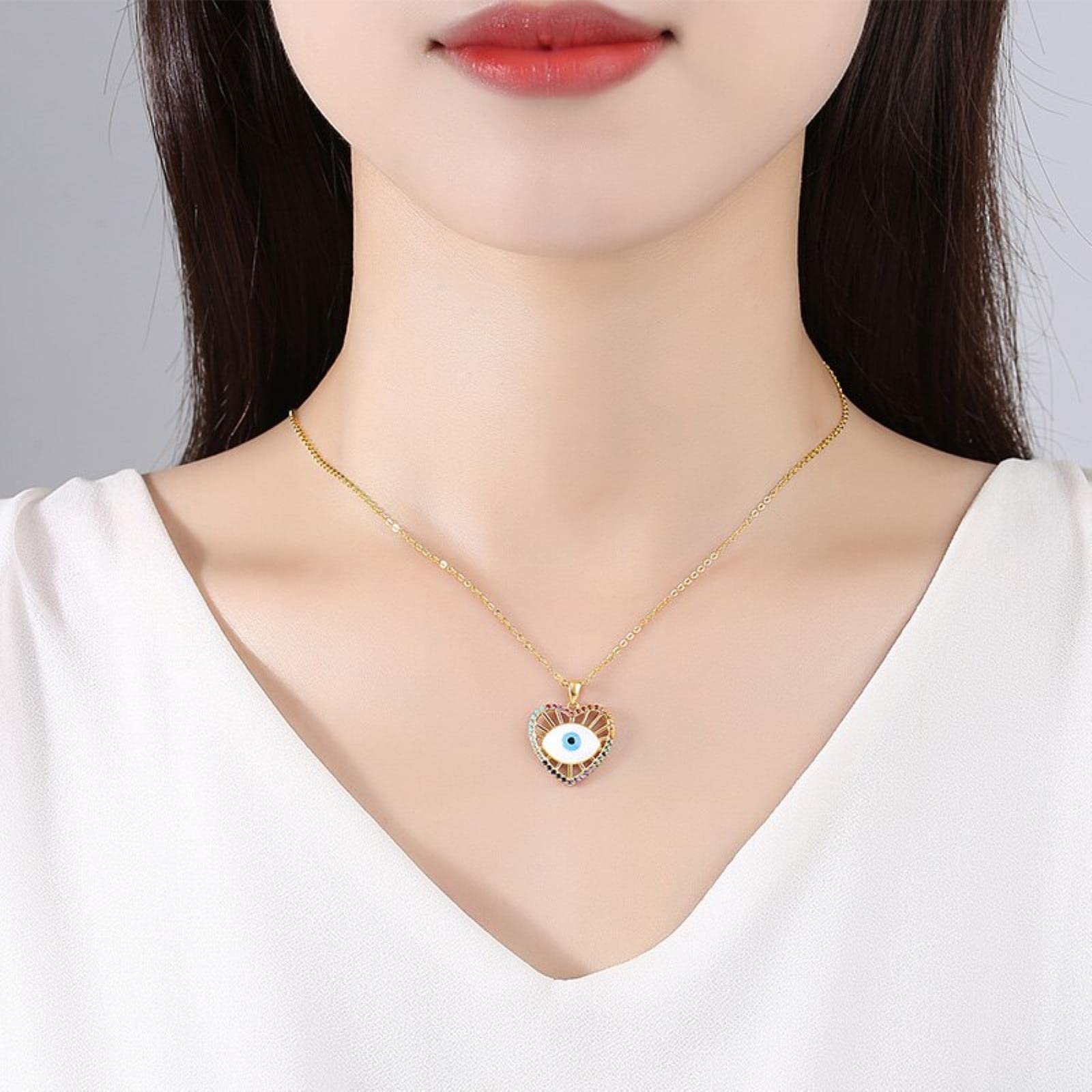 Collar Turco contra el Mal de Ojo, Collar con Colgante de Ojo de corazón de la Suerte de Cristal de Plata de Ley 925, Gargantilla, joyería con abalorio para Mujer