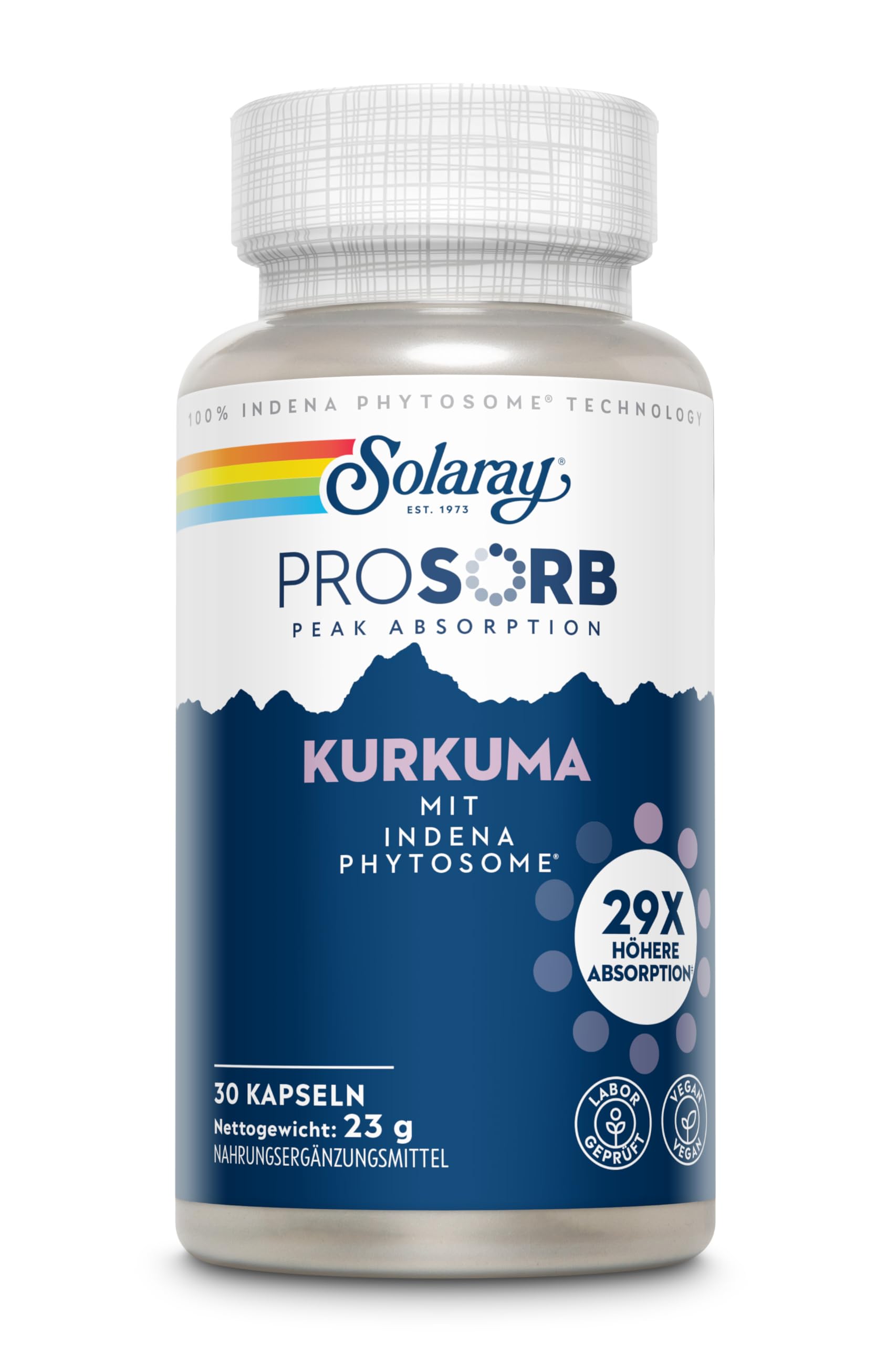 Solaray Kurkuma ProSorb 500 mg - Liefert 100 mg Curcuminoide (20%) - 30 vegane Kapseln - 29x höhere Bioverfügbarkeit mit Meriva® Curcumin Phytosome™ - Laborgeprüft