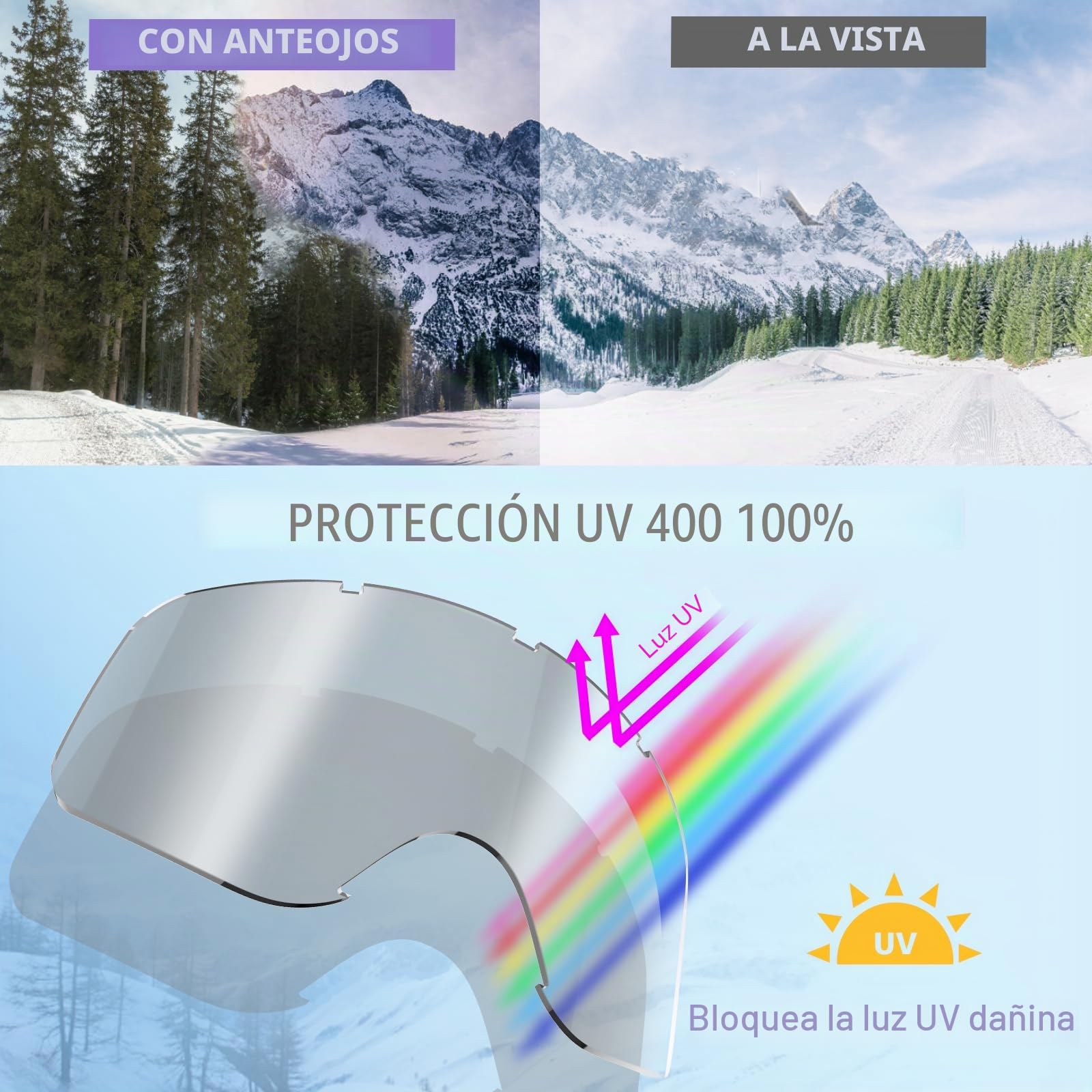 Gafas de esquí para niños antivaho protección UV400