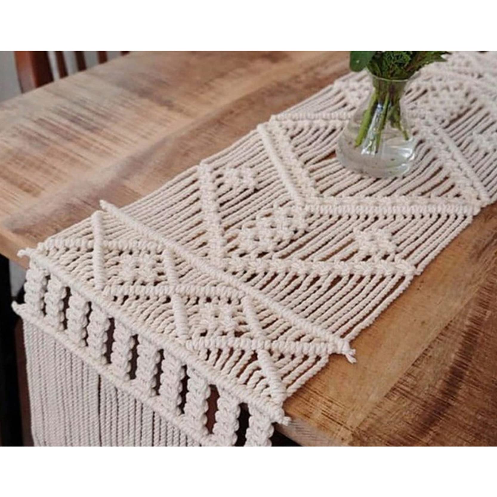 Chemin de Table en macramé Chemin de Table en Corde de Coton Naturel bohème tissé à la Main Couverture de Table/Nappe pour décor de Table de Ferme de Mariage Rustique,Beige-35x300cm