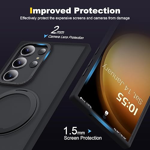 Miniatura 7 de Funda translúcida para Samsung Galaxy S23 Ultra con soporte de anillo magnético giratorio de 360 para Samsung Galaxy S23 Ultra de 6.8 pulgadas,