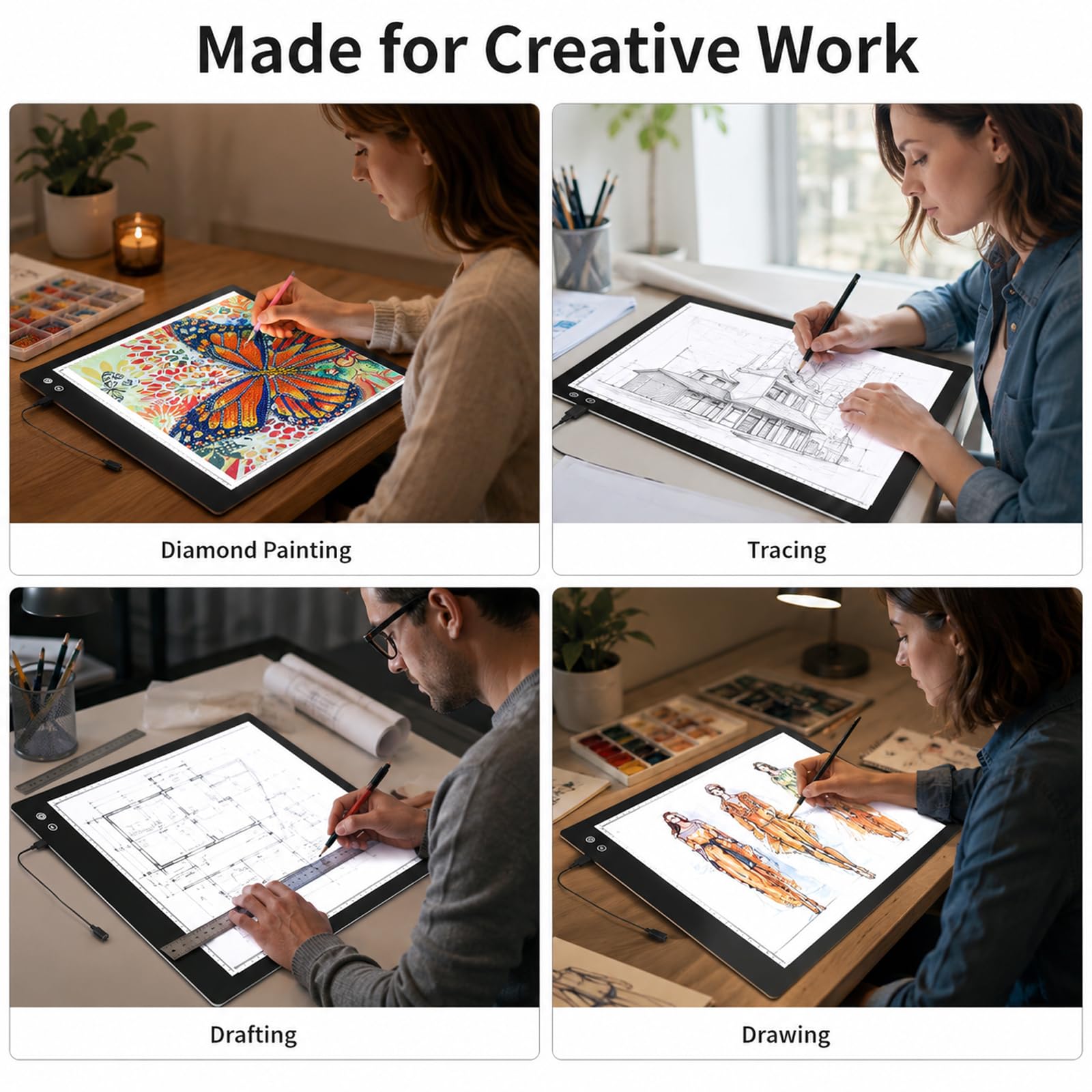 Tablette lumineuse LED A5 24 x 15 cm rechargeable pour dessin et calque