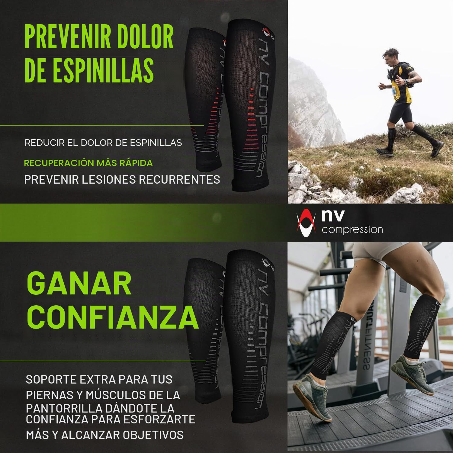 Race and Recover Calentadores de pantorrilla de compresión Negros - Compression Calf Sleeves - Sports Recovery, Work, Flight - Running, Cycling, Gym (Black/Red Stripes, S-M)