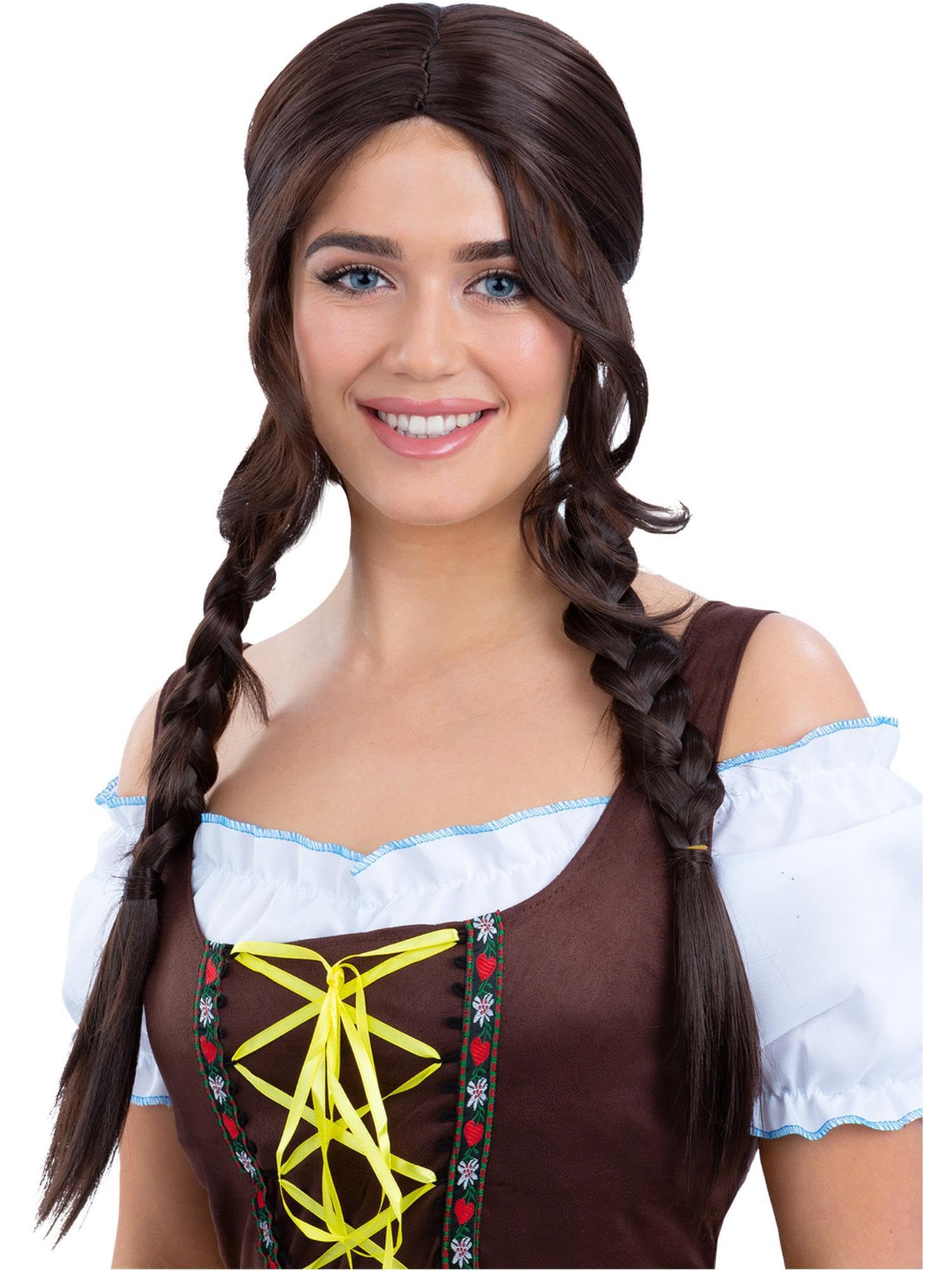Smiffys Bavarian Maid Braided Wig, Brown, Party Paperware Fancy Dress, Adult Dress Up Wigs