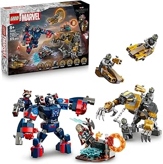 مجموعة مارفل افينجرز من ليجو لعبة ثور اند جيم شيتوري - لعبة بناء مع ميكانيكي ومجسم غوريلا و7 مجسمات مصغرة بما في ذلك لعبة ثور وروكيت اند ايرون باتريوت للاولاد بعمر 8 سنوات فما فوق - 76322