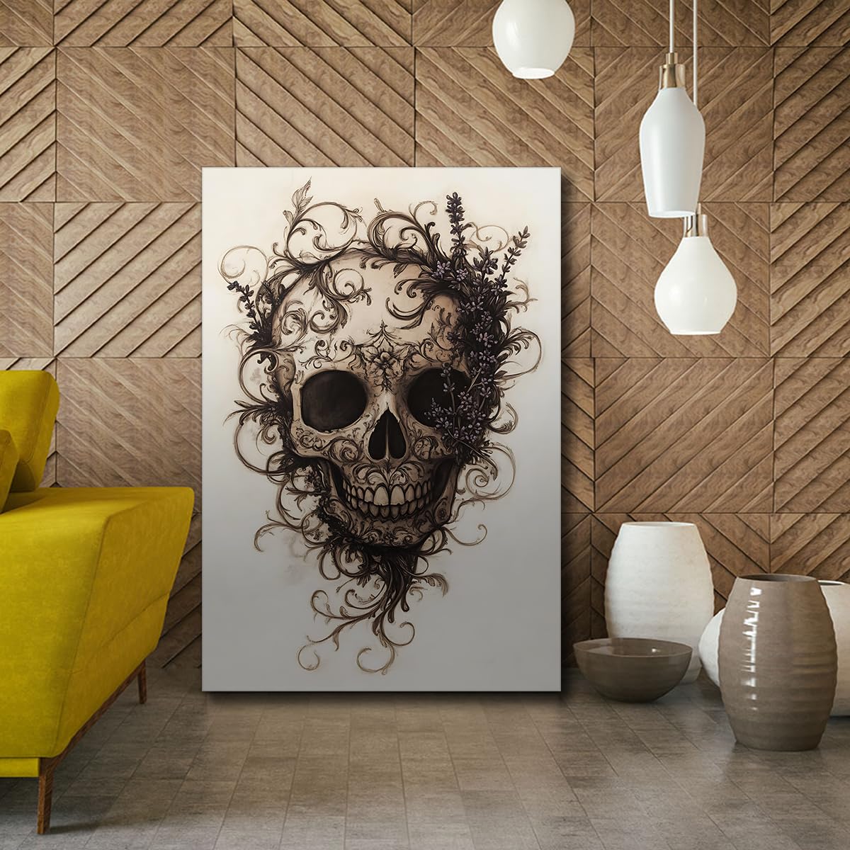 Via Vela Czaszka Cukier Gotycki Winorośl Obraz Płótno Vintage 60x90cm