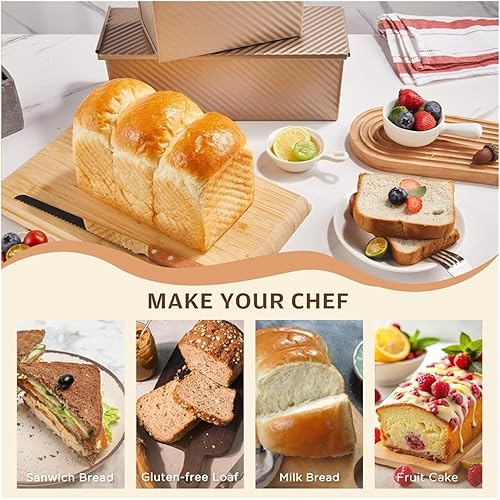 Miniatura 6 de Rectangle Loaf Pan With Lid Non Stick Bakeware For Baking Bread Steel Corrugated Toast Box With Mould(Rose L)