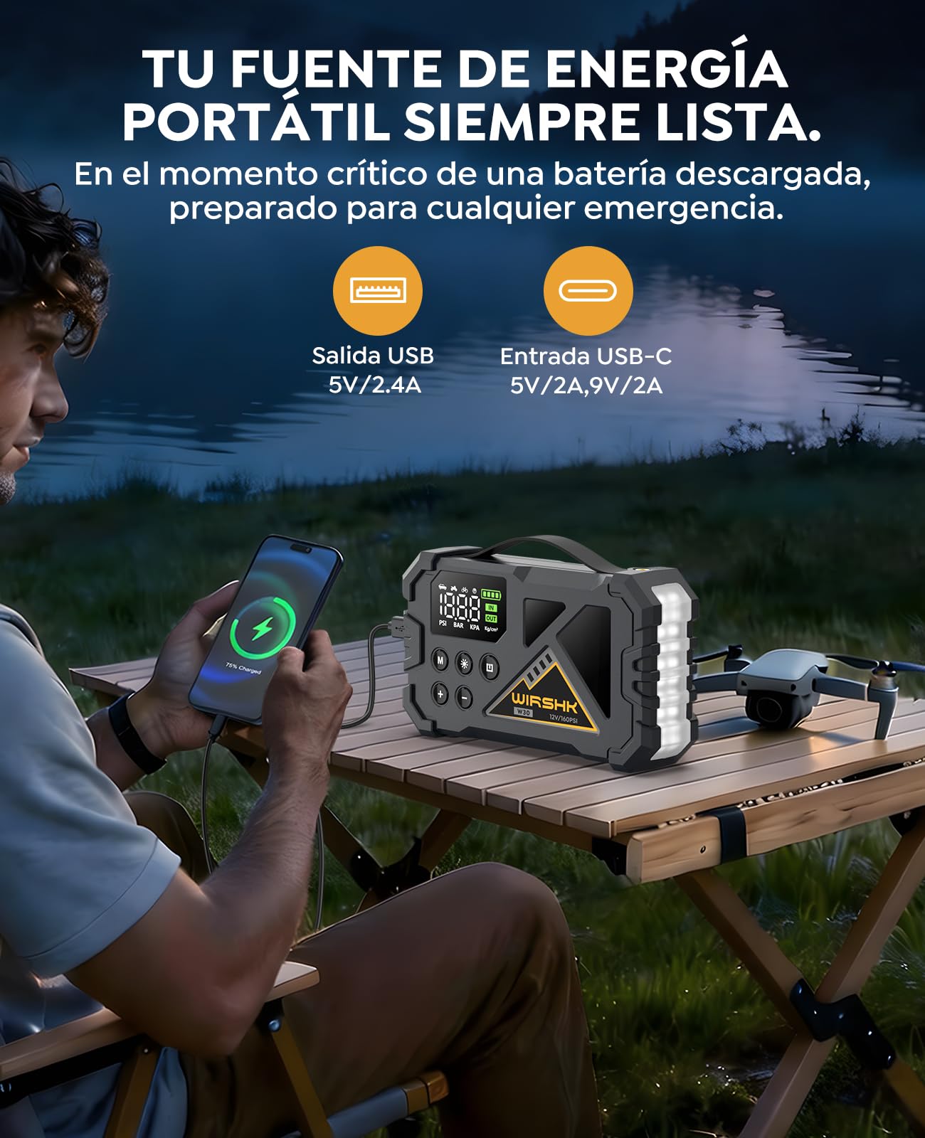 Arrancador de Coche 8000A con Compresor de Aire 160PSI, Booster 12V para All Gasolina y Diésel 10L,Pantalla LCD Multifunción con Visualización Precisa, Linterna LED de 600 LM | Arranque de Emergencia, Inflador Integrado, Portátil, Multifunción, Para Vehíc