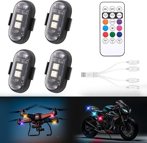 Miniatura 9 de 8 unidades de luces estroboscópicas LED inalámbricas con control remoto, 8 colores impermeables anticolisión, luz de advertencia LED de carga USB,
