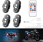 4PCS Wireless LED Strobe Lights with Remote Control,8 Colors Waterproof Anti-Collision USB Charing Led Warning Light, High Brightness Wireless LED Lights for Car Drone Truck Motorcycle Aircraft Bike