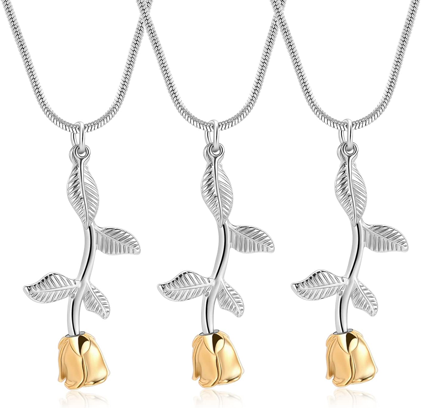 3Pcs Rose Flower Cremation Jewelry Urn Necklace for Ashes Memorial Locket Ashes Holder Keepsake Pendant for Women Girls