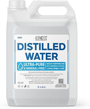 ONYX Distilled Water 5L - 100% Ultra Pure Water - For Labs, Irons, Humidifiers, Cleaning, Engines and more - Distilled in UK 5 Litre 5000ml