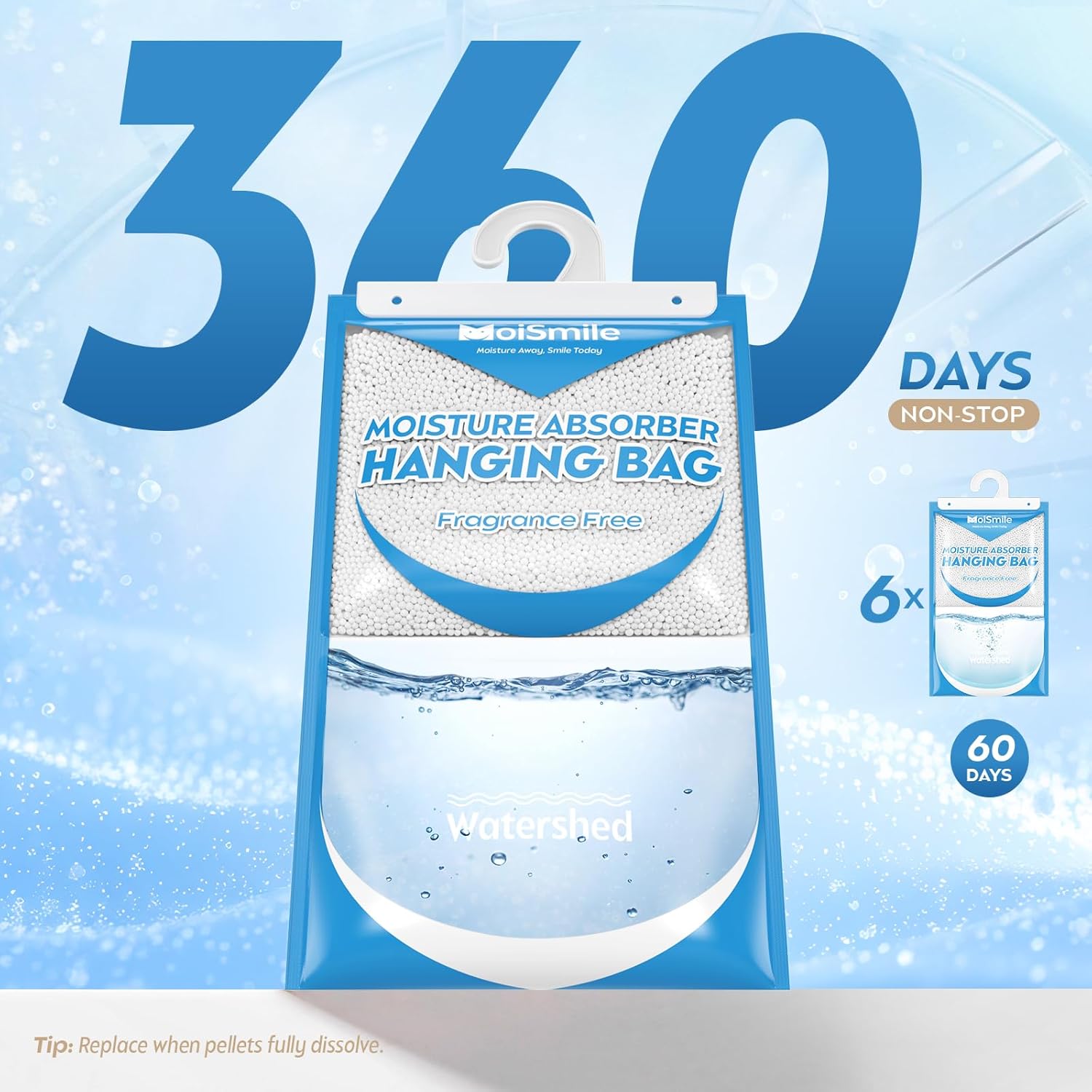 Hanging Moisture Absorbers 6 Pack Net Wt. 17.5oz/Pack, Fragrance Free Closet Dehumidifier Bags, Odor Eliminator & Humidity Absorber, Humidity Packs for Bathroom, Bedroom, Basement, Car, RV & Boat