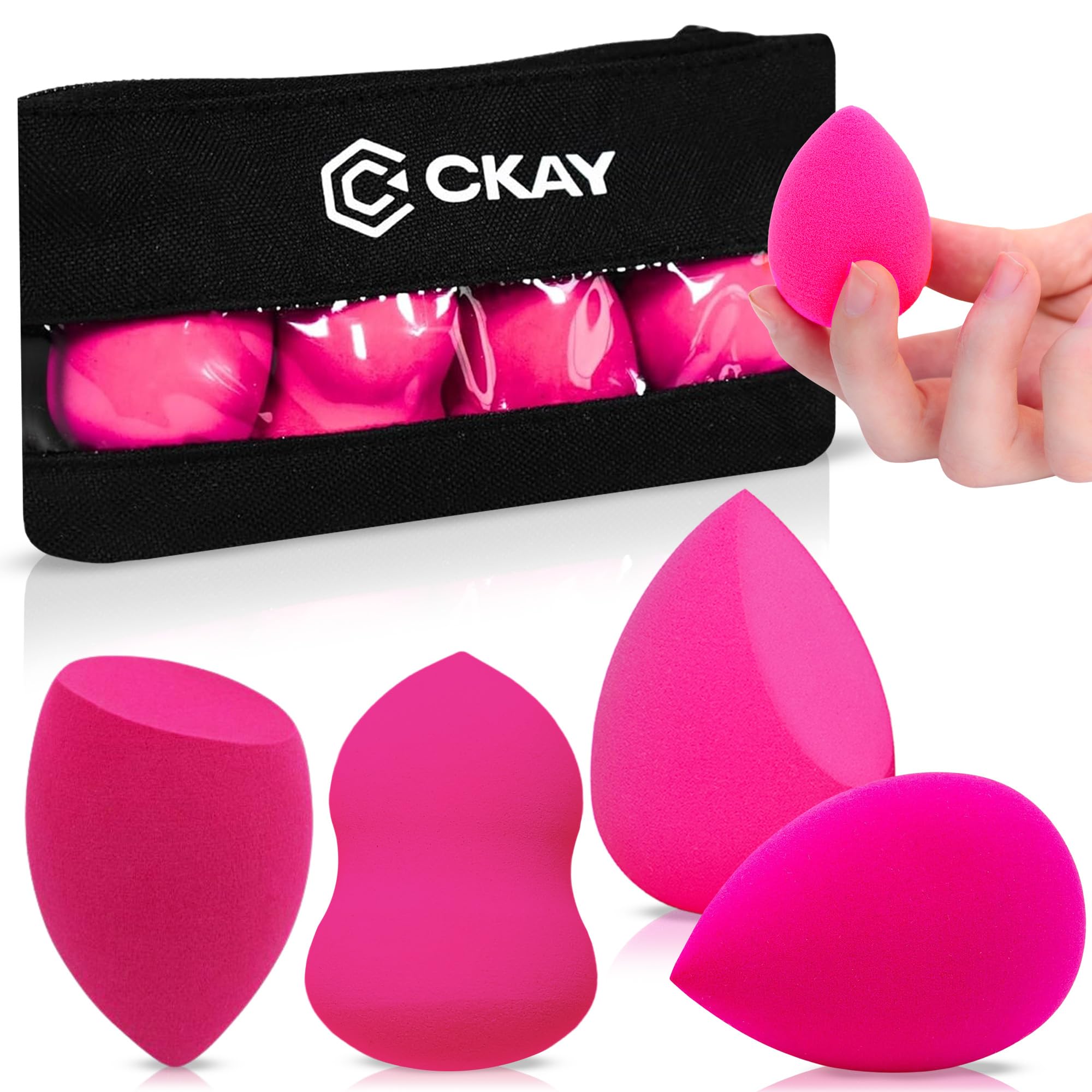 CKAY® Esponja Maquillaje Cara, Set de 4 esponjas maquillaje cara Profesional+ Estuche de Almacenamiento | Beauty Blender Esponjas Maquillaje Cara Profesional. Esponja Sin Latex.