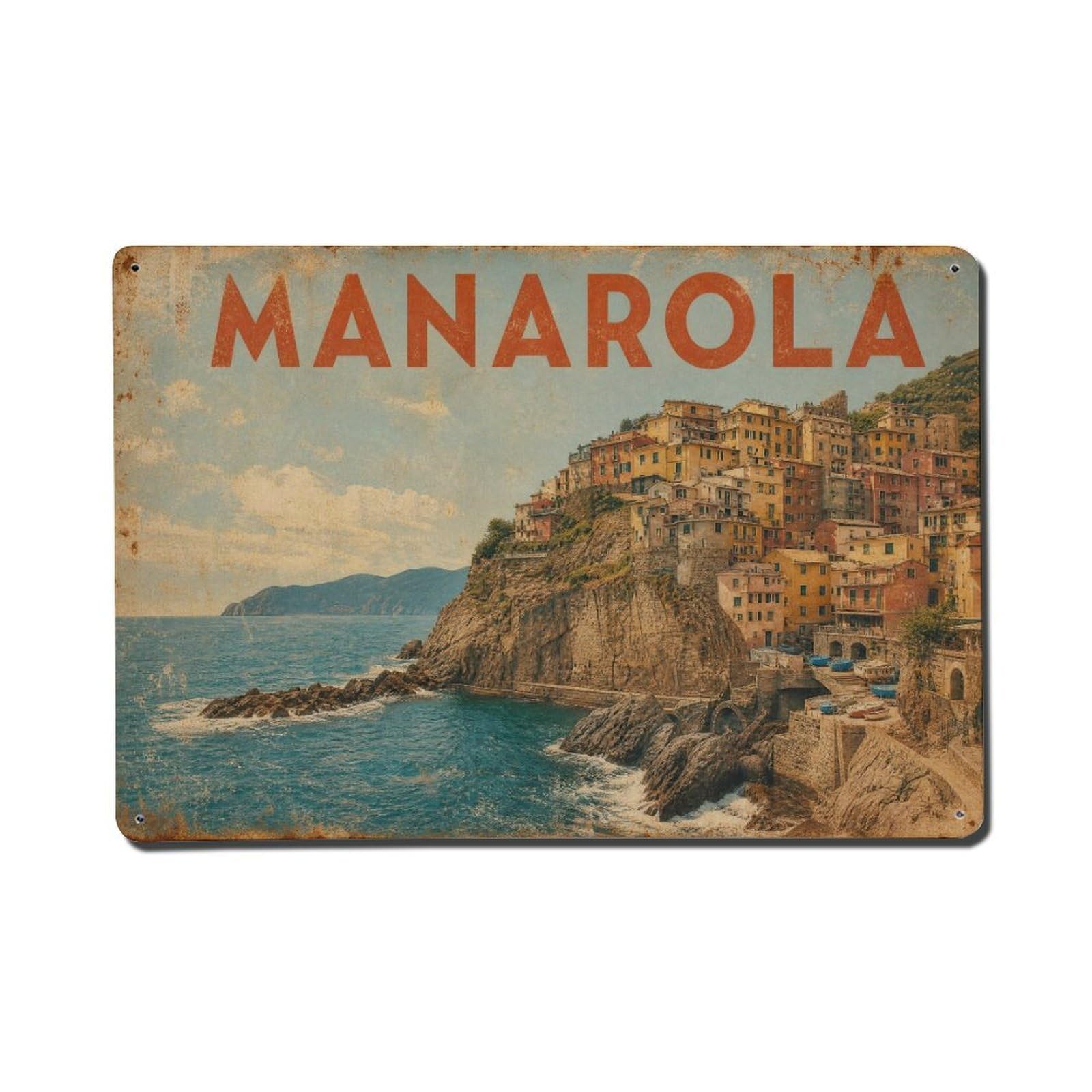 Vintage Travel Manarola Seaside Village Coastal Paradise Metal Tin Sign