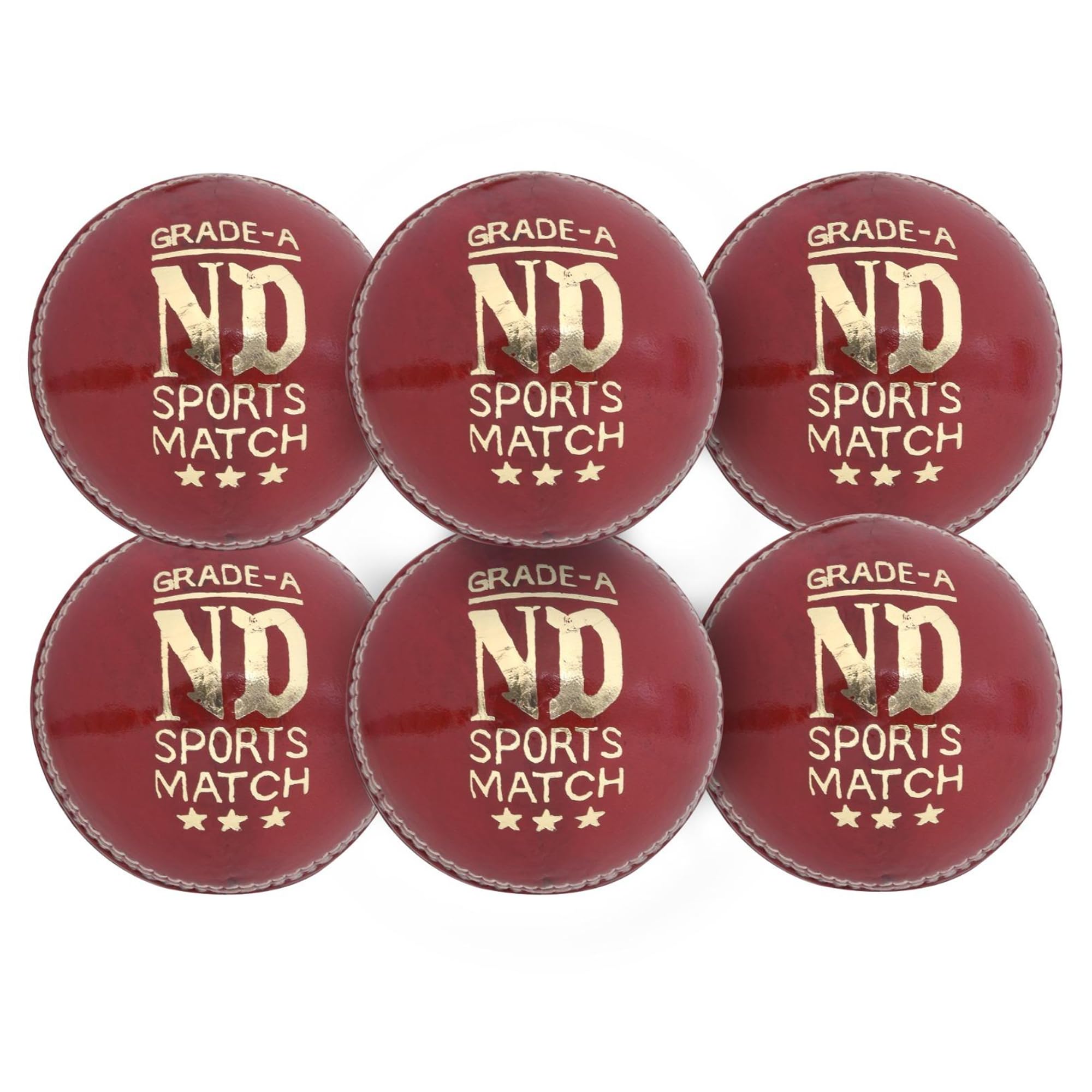 ND Sports Premium Leather Cricket Balls - Grade-A Match Ball for Professional & Practice Club Cricket - Hand-Stitched (6-Red, Senior) — image 1