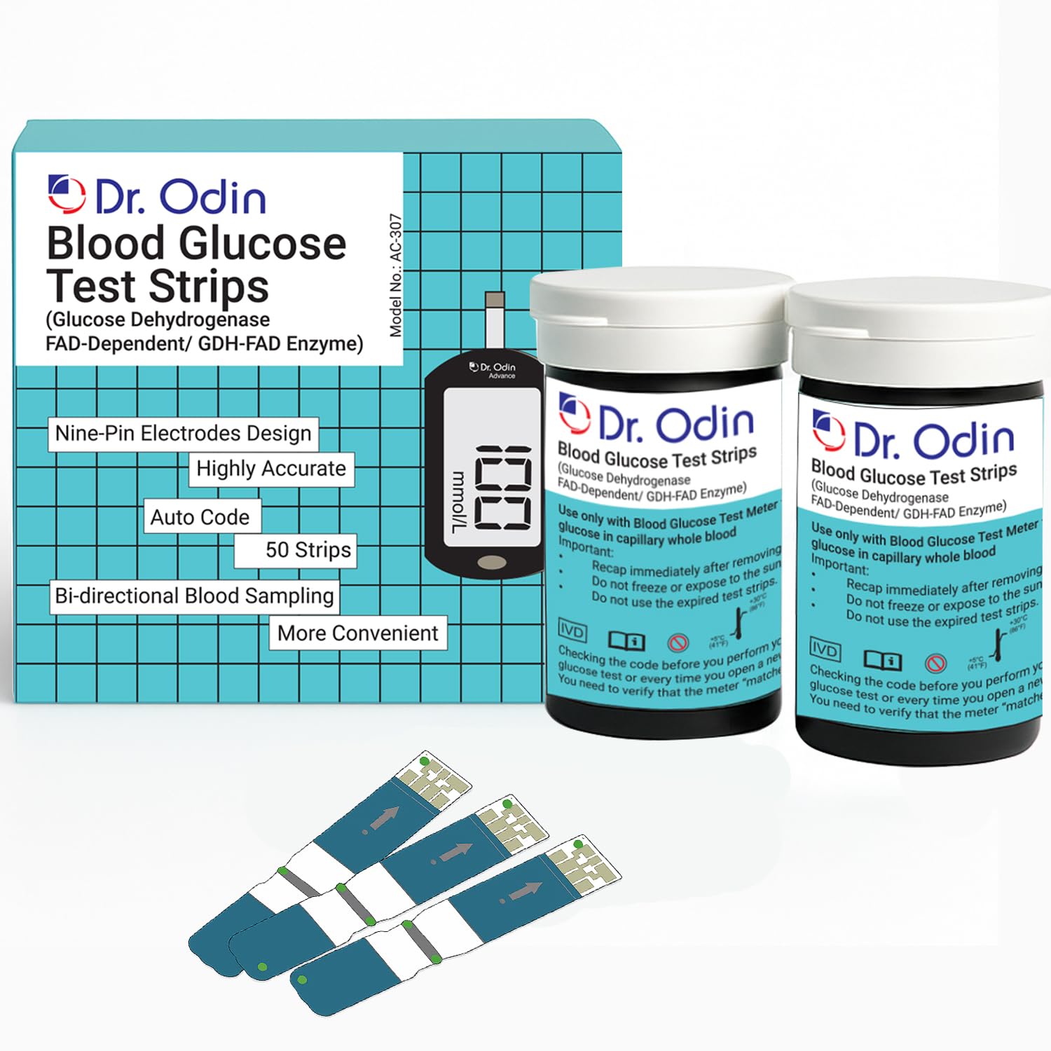 AC-307 GDH Glucose Test Strips, 2x25 Strips, GDH BLACK Meter Compatible, Bi-Directional Sampling, Auto Coding, Hygienic and Accurate (50 Test Strips)