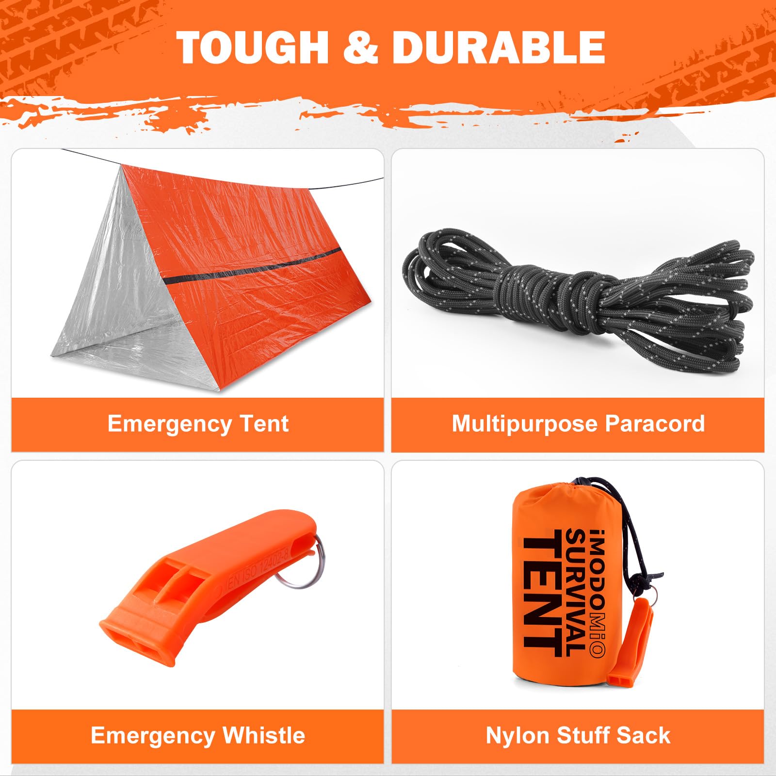 Tente de survie d'urgence – Tente de survie pour 2 personnes en Mylar avec sifflet d'urgence et paracorde, équipement de survie essentiel pour le camping, la randonnée et les kits de survie