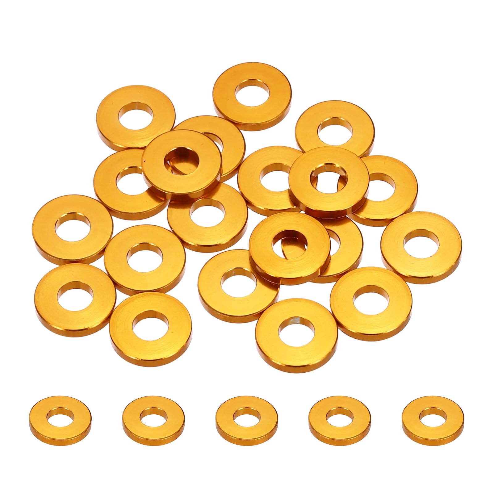 sourcing map 20pcs M5 Flat Washer Aluminum Gasket Anodized Countersunk Washer,Hole Dia 5mm/0.2" Round Washers for Screw RC/FPV/PC/Drone/Mechanical Accessories Model Parts,(Gold Tone)