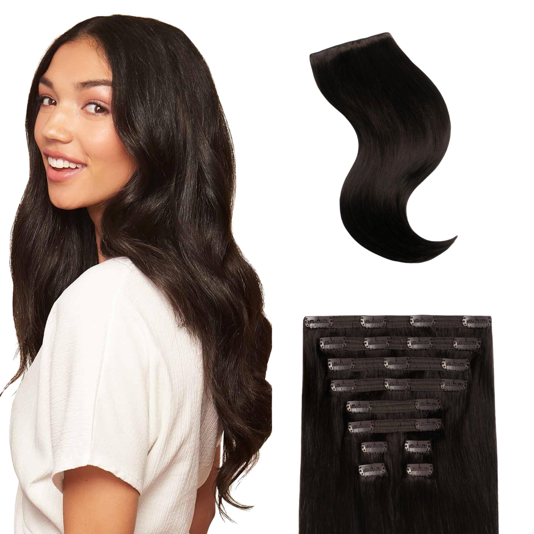 Luxy 100% Remy Human Hair, Classic 220g Clip-In Hair Extensions - 10 Wefts Multi-Dimensional Color for Natural Blending, Adds Mega Volume & Length,