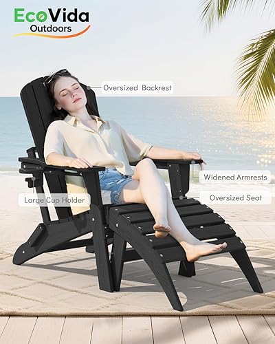 Miniatura 5 de EcoVida, silla plegable mejorada con portavasos para todo tipo de clima, textura de grano de madera premium, resistente al agua de HDPE, adecuada