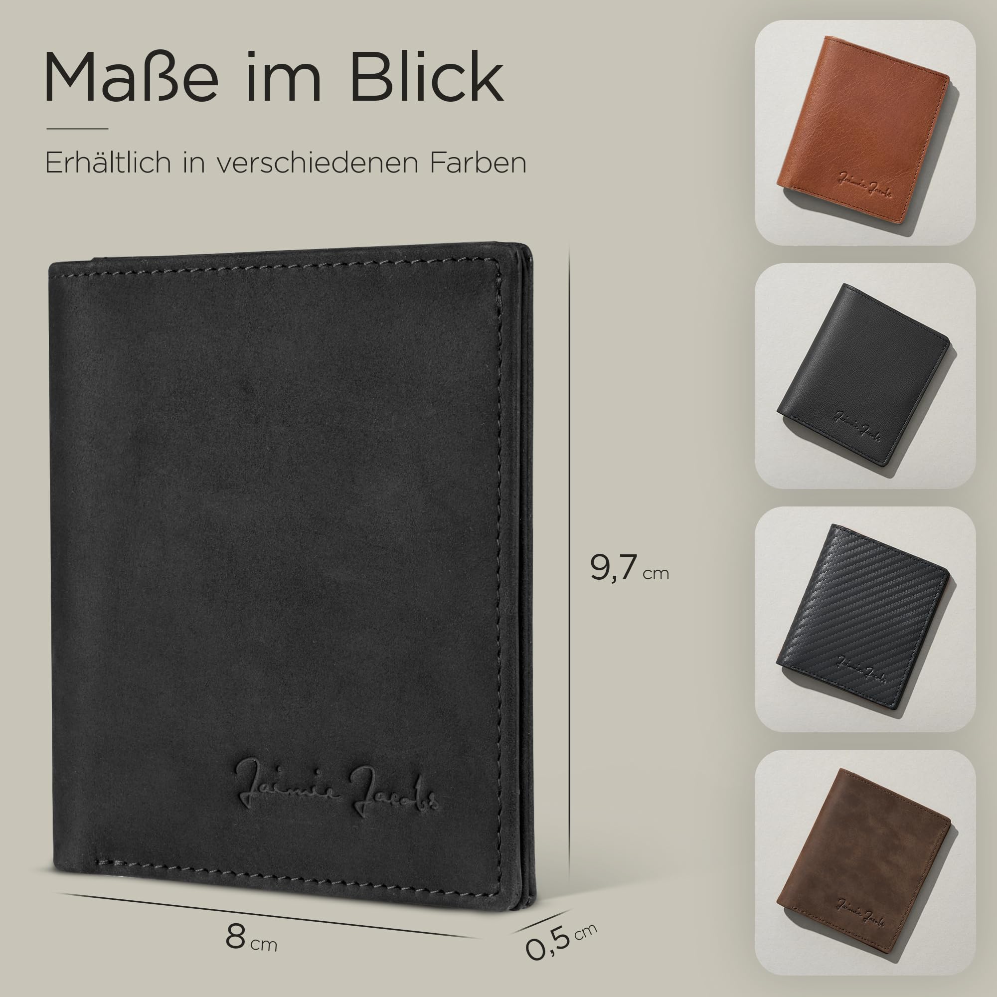 Jaimie Jacobs Slimstar Slim Wallet RFID & Münztasche (Büffelleder Schwarz) | Dünner Geldbeutel, hochformat, bis 11 Karten, 3 Schnellzugriff-Fächer, Geldscheine, kleine Münztasche, TÜV-RFID-Schutz