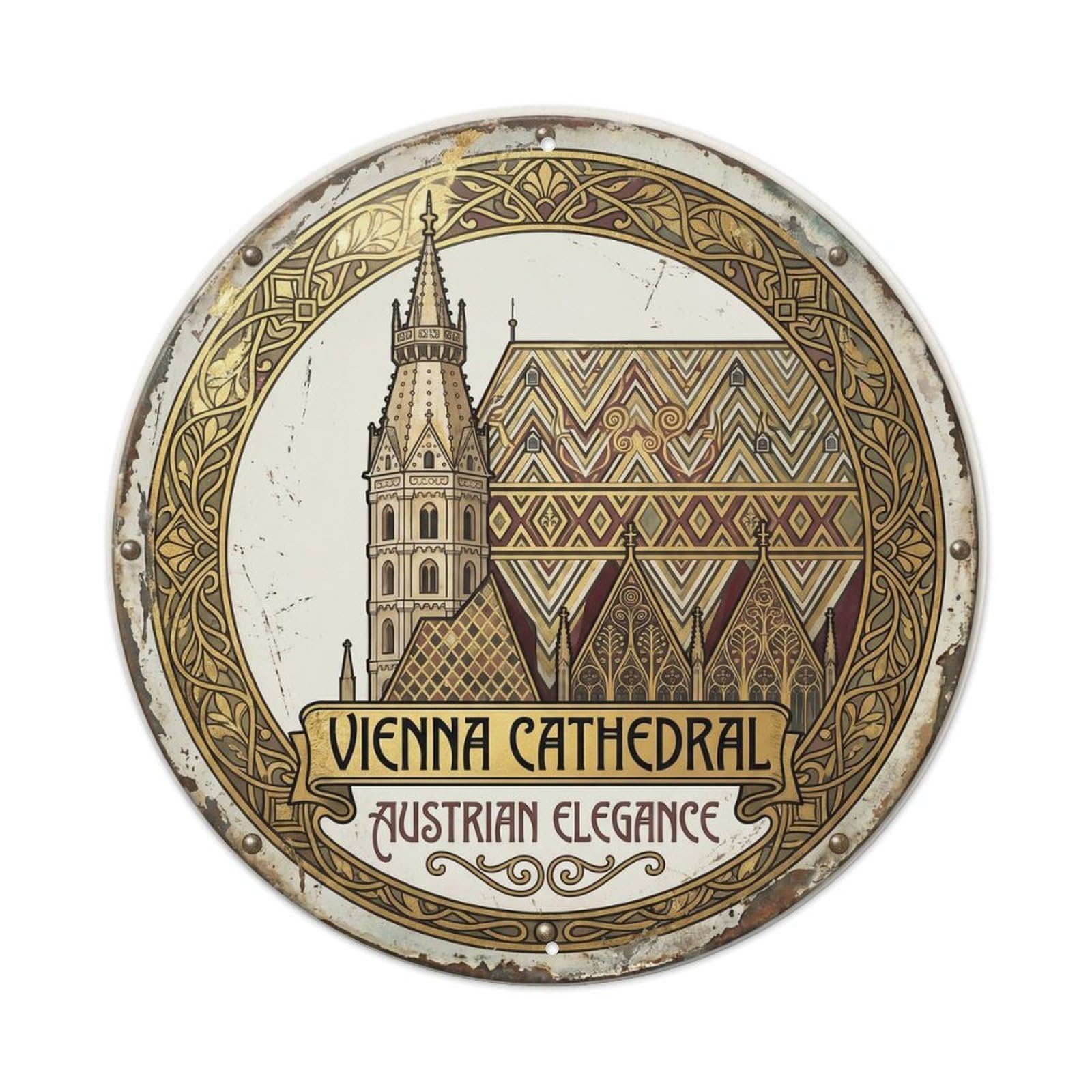 Vintage Travel Tower Austria Cathedral 3040 Metal Tin Sign