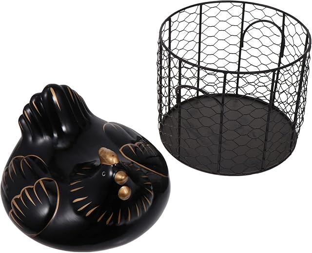 Cabilock Metal Wire Egg Basket Ceramic Chicken Egg Storage Skelter Basket Farm Chicken Cover Egg Holder Organizer Container Black
