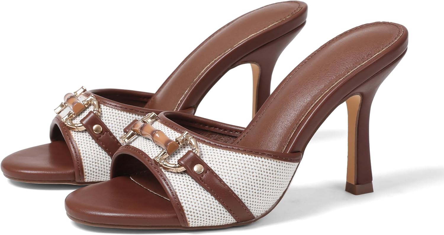 AOSPHIRAYLIAN High Heels Mules for Women Open Toe Slip on Stiletto Heels for Women Round Toe Heeled Mule Sandals Comfortable Peep Toe Sandals Women Wedding Party Summer Dress Shoes