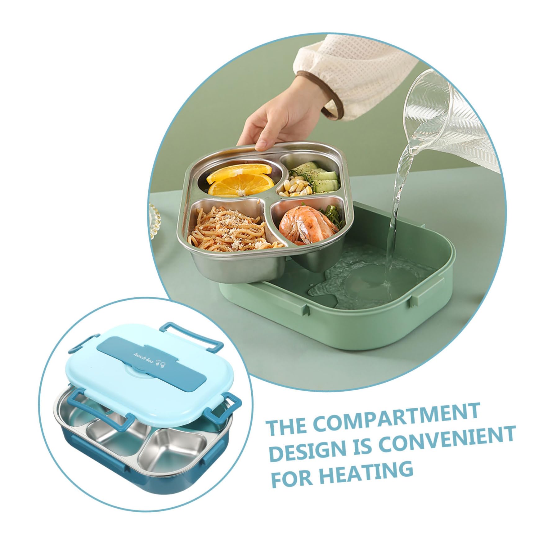 Boîte à Lunch Bento en Acier Inoxydable 1300ml 4 Compartiments | Bleu Pp Plastique, Étanche Anti-odeur, Présent Rentrée, École et Travail