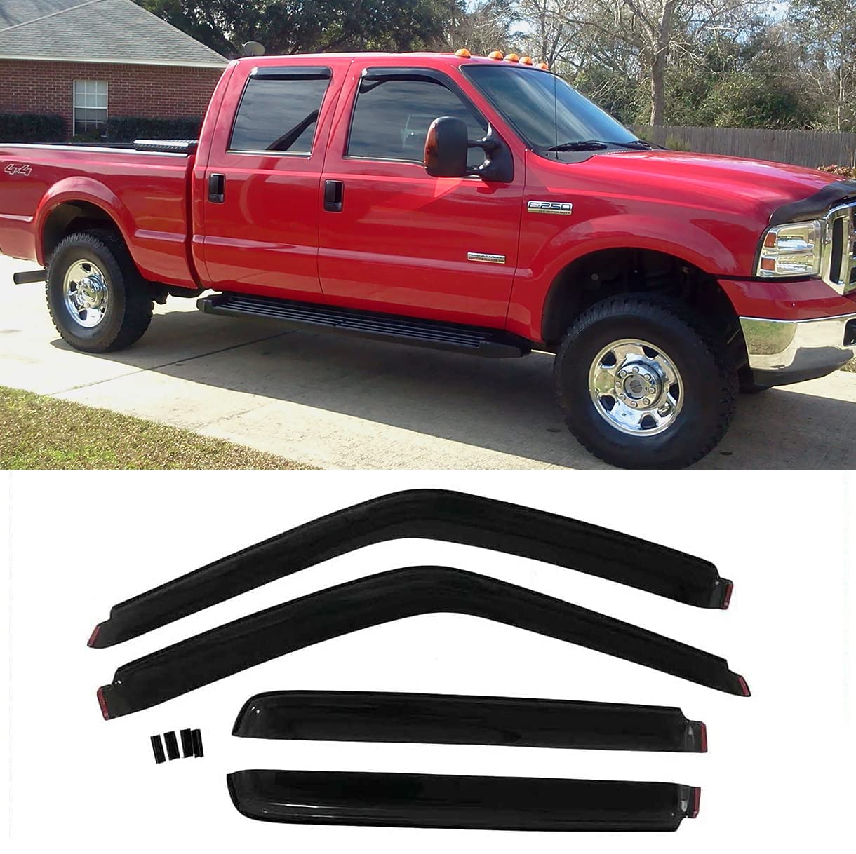 Side Window Visor Deflector,In-Channel Style Shatterproof Dark Smoke Rain Guard,4pcs window shades for 1999-2016 Ford F-250 F-350 F-450 F-550 Super Duty Crew Cab 194953