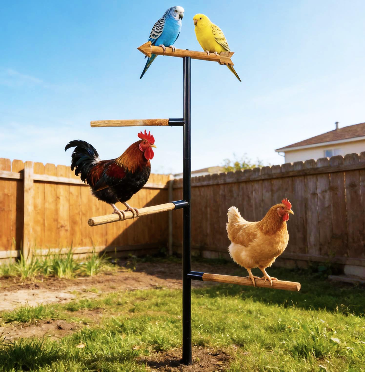 Tnstbiee Percha grande para pollo, percha de madera de 4 ramas y parque infantil para pájaros al aire libre, barras de gallinero para gallinero y patio trasero, 57 pulgadas de alto x 16.5 pulgadas R