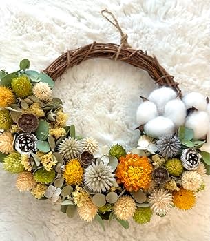 ドライフラワーハーフリース〜ラナンキュラス✽木の実✽ルリ玉アザミ⟡.·*. Amazon.co.jp: ドライフラワー リース コットン ユーカリ 瑠璃玉