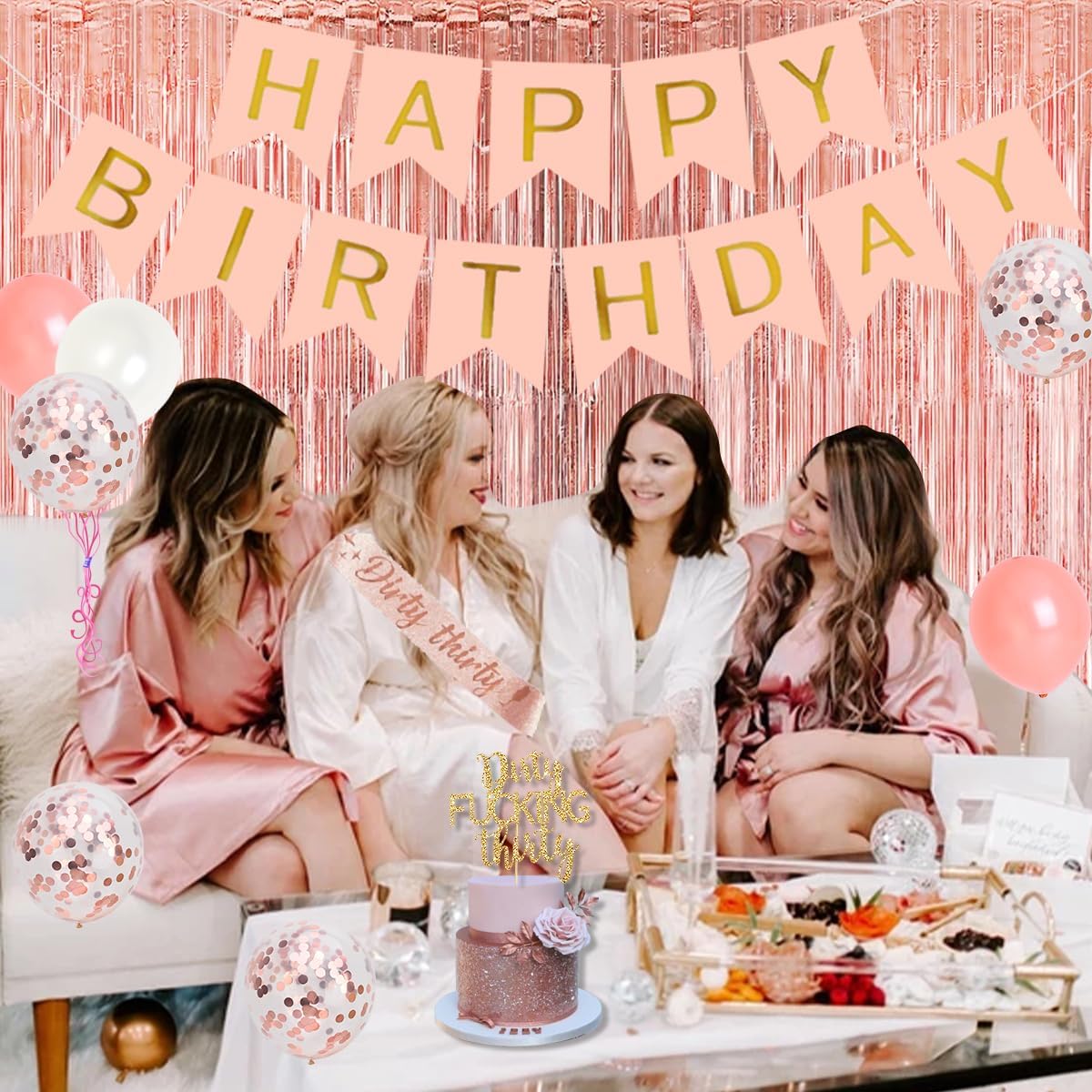 30th Birthday Party Decorations for Her Rose Gold Dirty Thirty Banner Balloon Dirty 30 Sash Cake Topper for 30 Years Old Birthday Party Supplies - Image 4