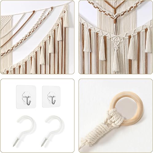 Miniatura 7 de LOMOHOO Tapiz grande de macramé para colgar en la pared, arte geométrico, bohemio, de algodón, decoración de pared, color amarillo, bohemio,