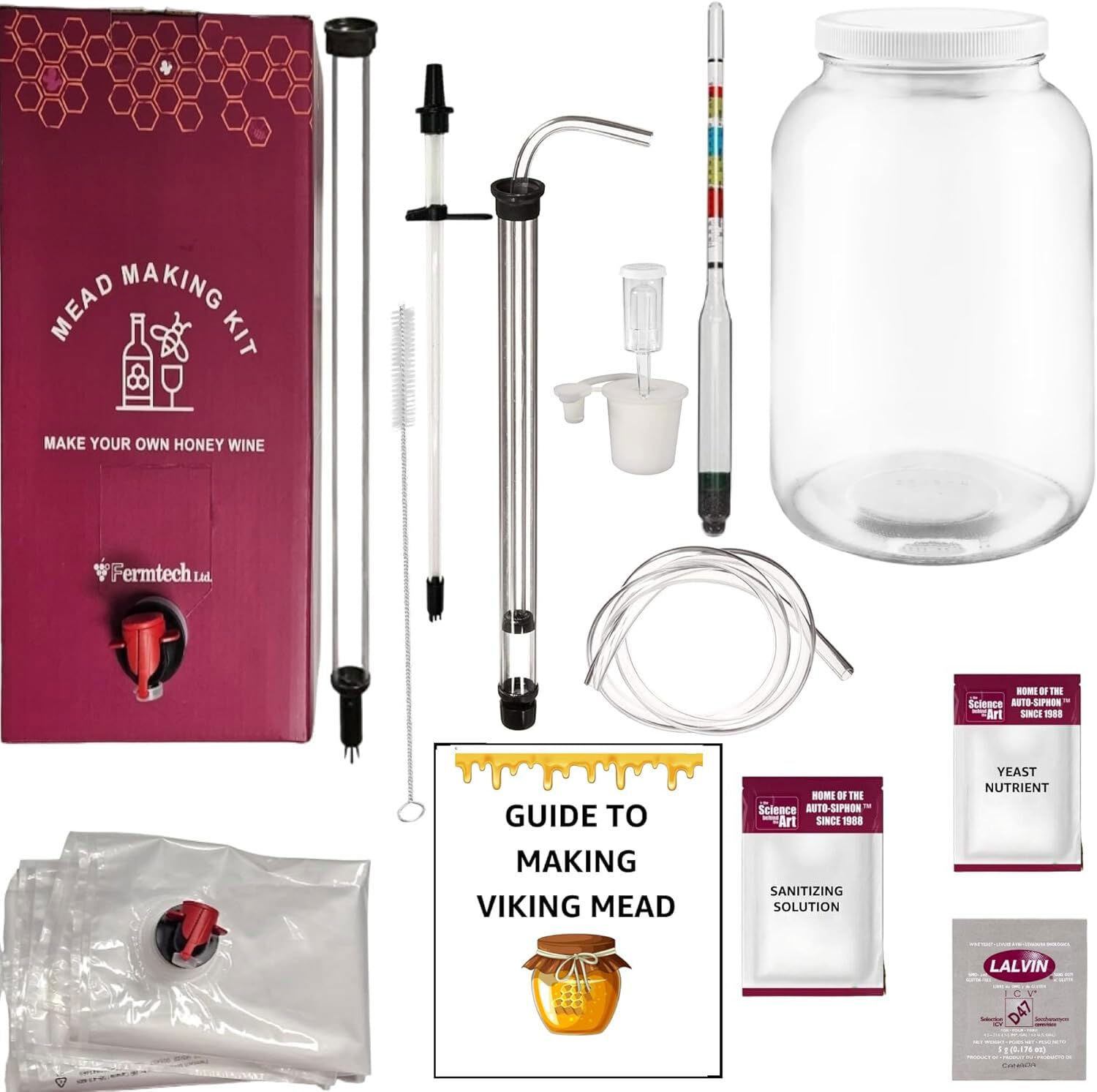 Kit de fabrication d'hydromel de luxe de 21 pièces – Kit réutilisable pour faire votre propre hydromel – Rendement de 3,8 l d'hydromel | Compatibilité bière, vin, fruits, vin, kombucha