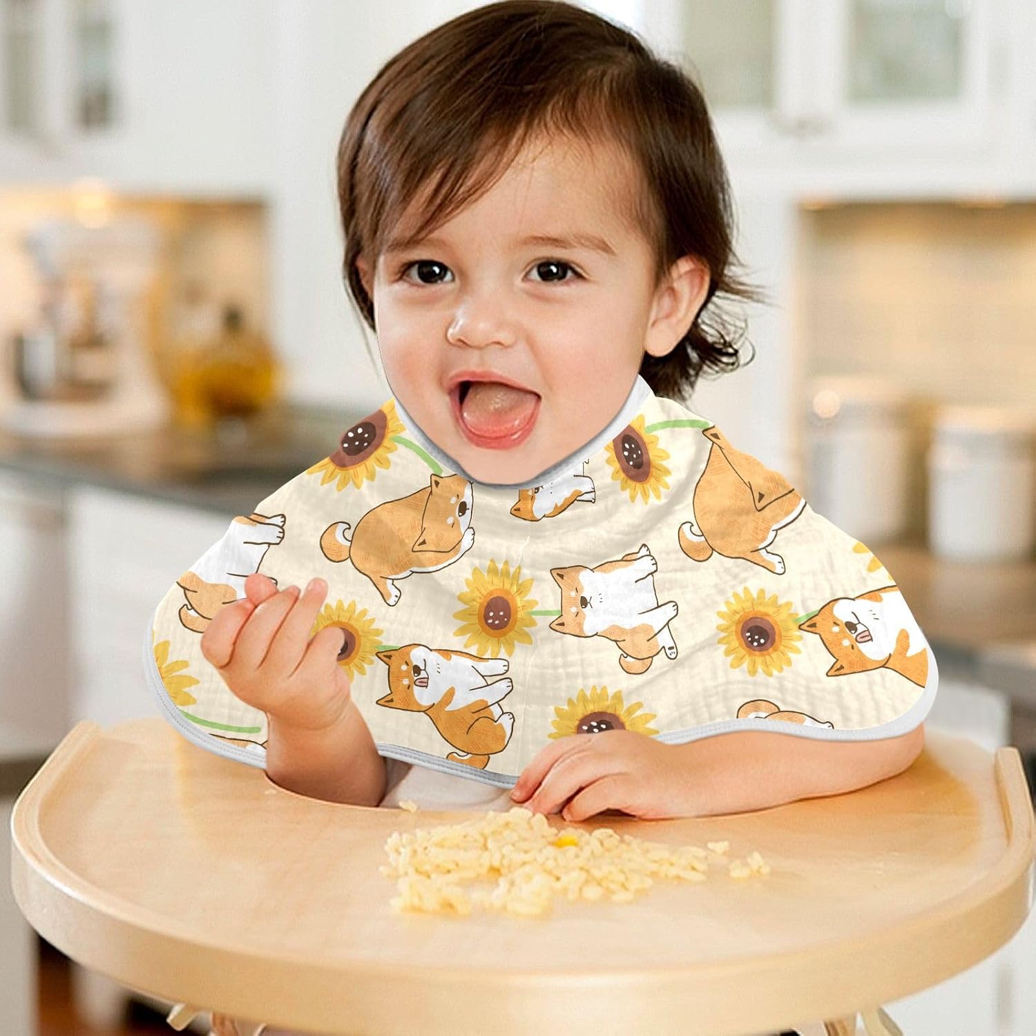 Muslin Burp Cloths for Baby Boys and Girls - 4-Pack Ultra Absorbent Shiba Inu Sunflower Muslin Washcloths, Newborn Towel, Milk Spit Up Rags, Burp Cloth Bib for Unisex, 22 x 11 Inch