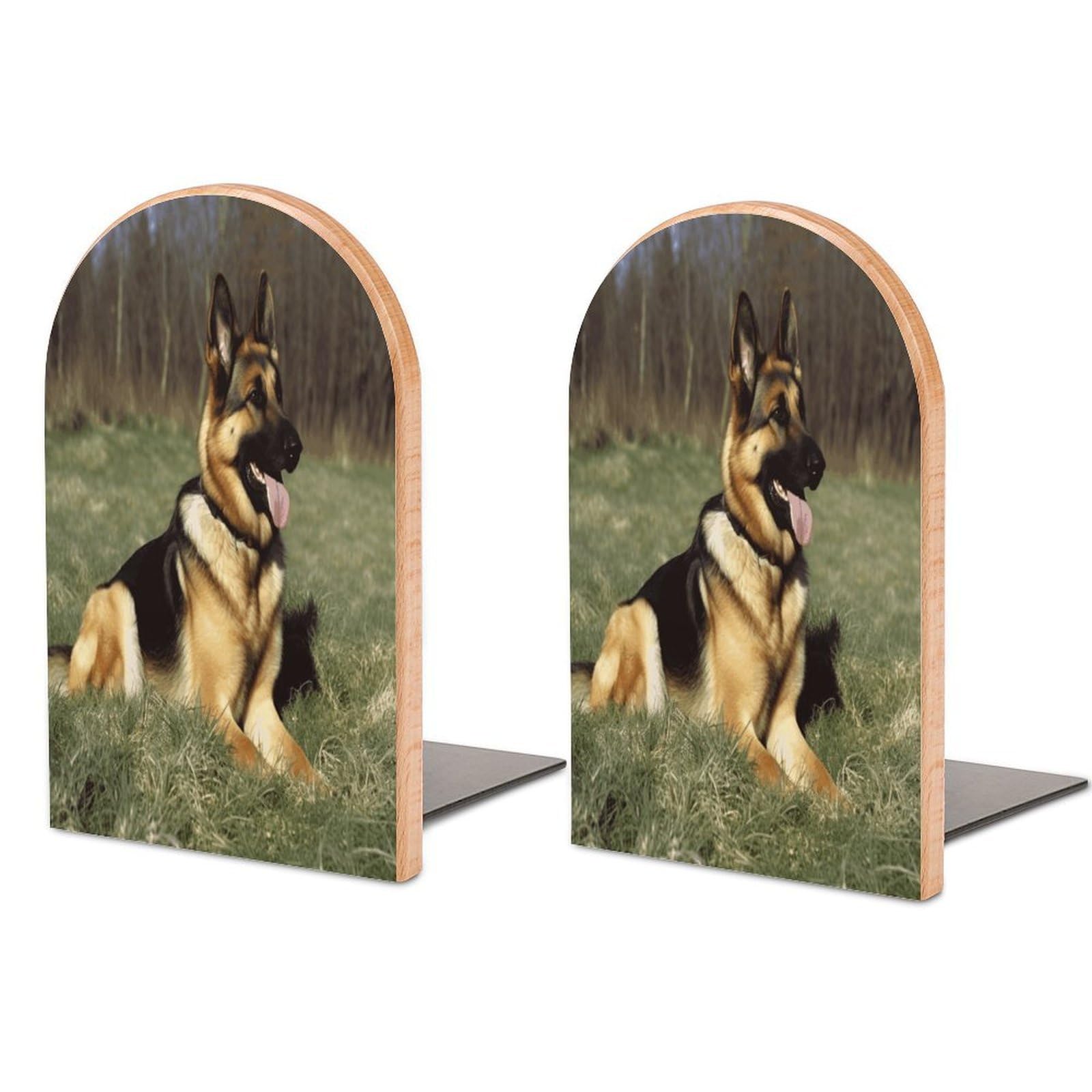 German Shepherd Dog Bookends Modern Bookends for Shelves Fashion Heavy Duty Book Stopper Sturdy Non-Skid Metal Base Wood Book Ends for Library Home Office 1 Pair