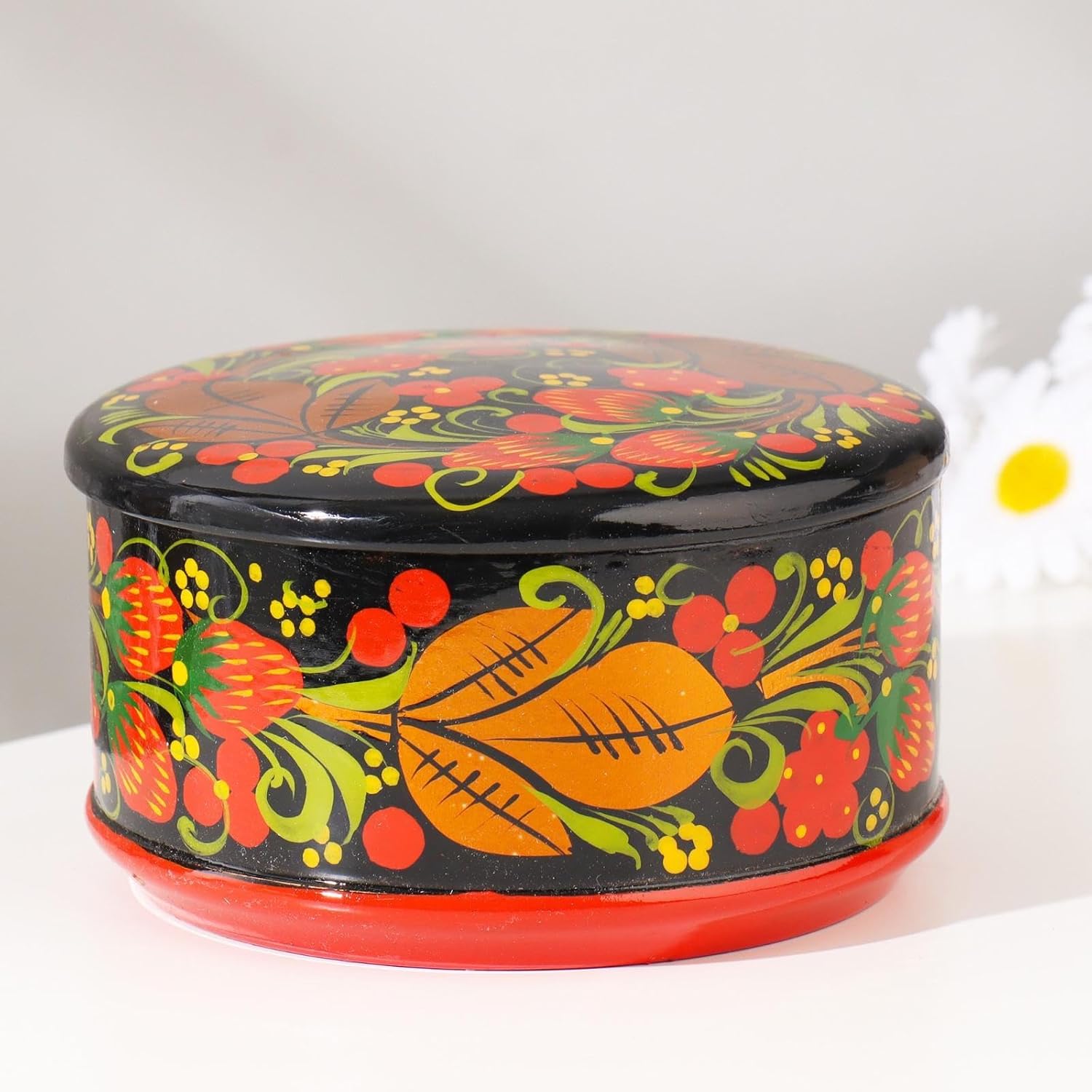 De Hand Schilderde Houten, Khokhloma-Kom En Lepel, Russisch Volksart