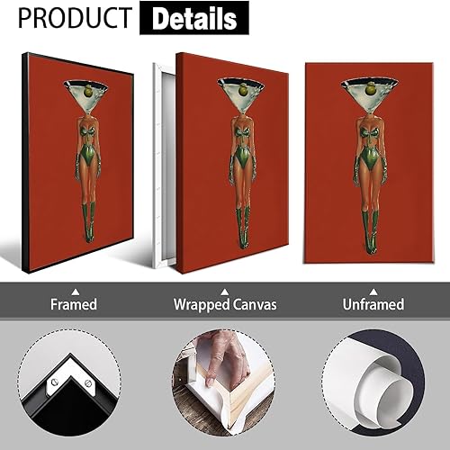 Miniatura 2 de Abstracto Oliva Martini Copa de Cóctel Mujeres Lienzo Arte de Pared Moderno Surrealismo Cóctel Posters Retro Preppy Rojo Estético Pintura Pintura