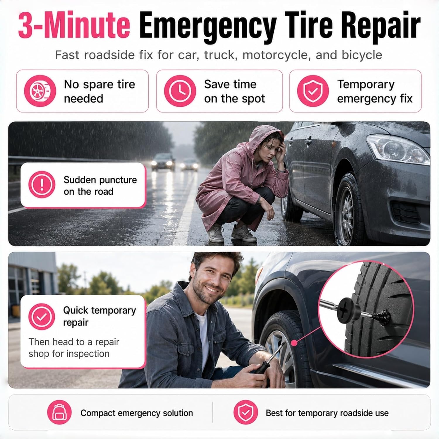 Screw in Tire Plugs Kit, 60PCS Self-Service Flat Tire Repair with Screwdriver, Tire Patch Kit Heavy Duty Professional Quick Tool with Storage Case for Car Truck Motorcycle ATV Tractor