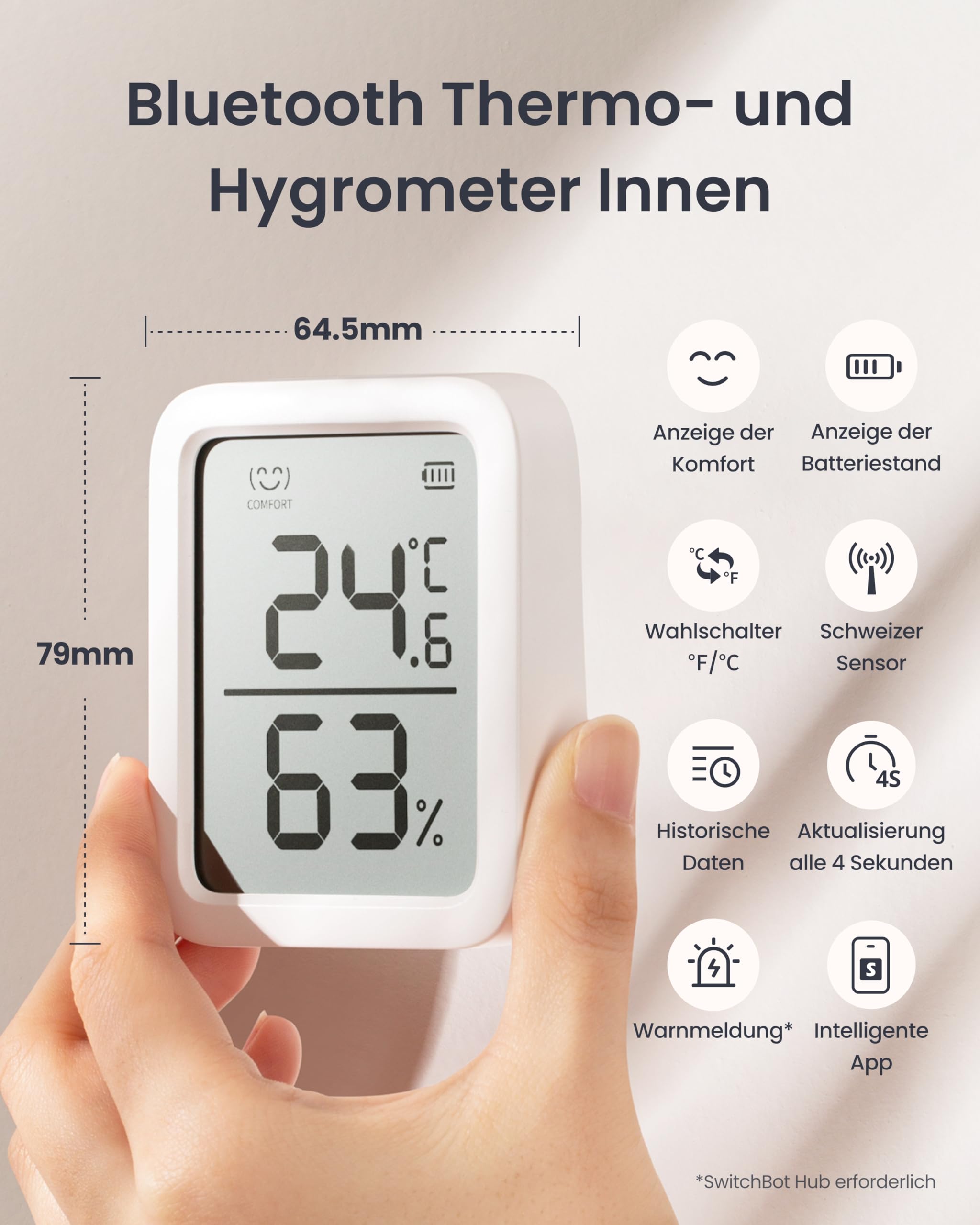 SwitchBot Thermometer Hygrometer Innen 3 Pack with Hub Mini Matter, Bluetooth Hygrometer Digital Temperatur Feuchtigkeit Sensor mit APP & Datenspeicherung, Taupunkt/VPD/Absolute Feuchtigkeitssensor