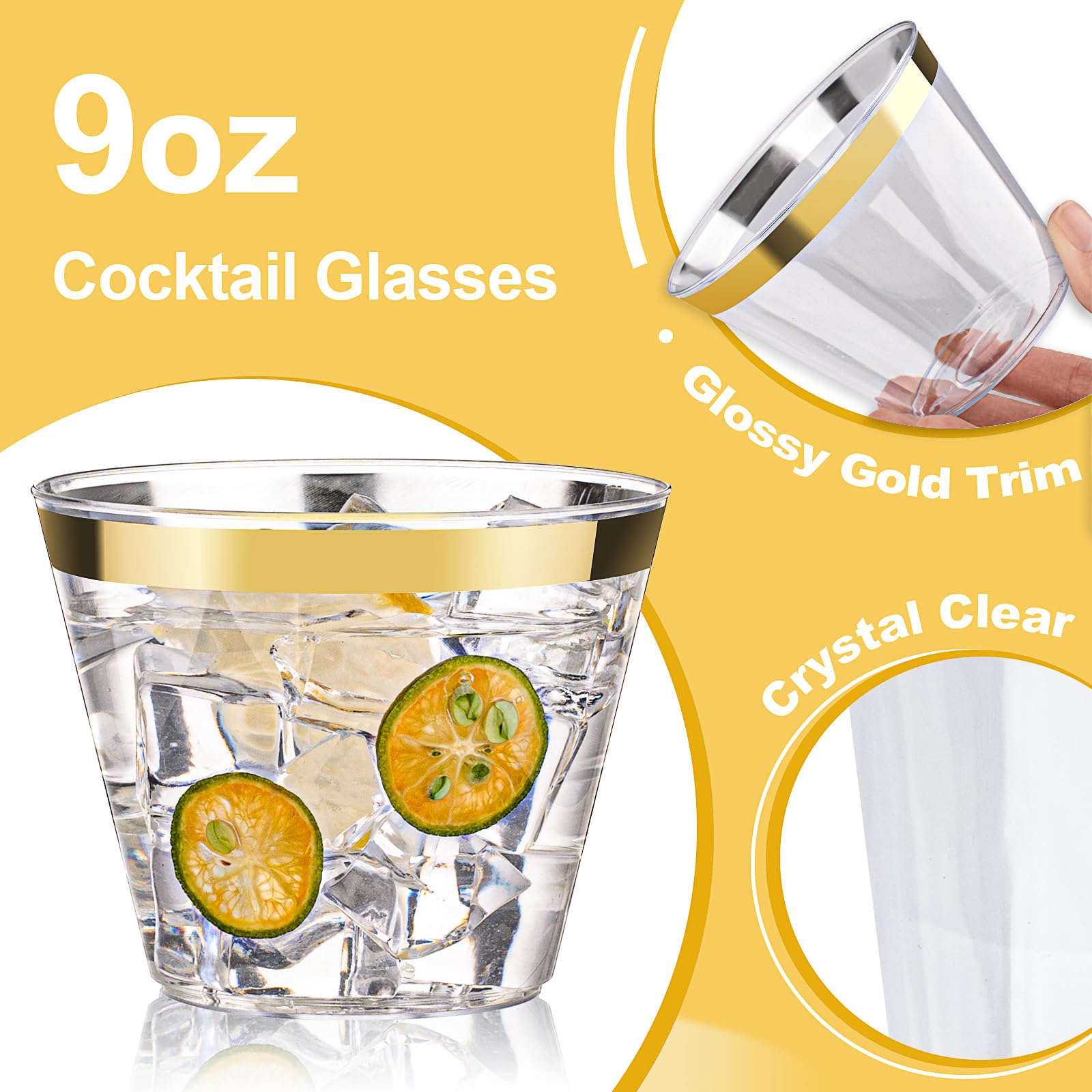Bestluck 100Pack 9oz Gold Plastic Cups,Clear Disposable Cups with Gold Rim — Amazon image 3