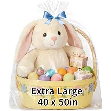 QOIUSO 6PCS Extra Large Cellophane Bags 40x50 Inch - Jumbo Clear Plastic Cellophane Wrap for Easter Gift Baskets, Weddings, Birthdays and Holiday Parties - 2.8 Mil Thick Clear Gift Bags
