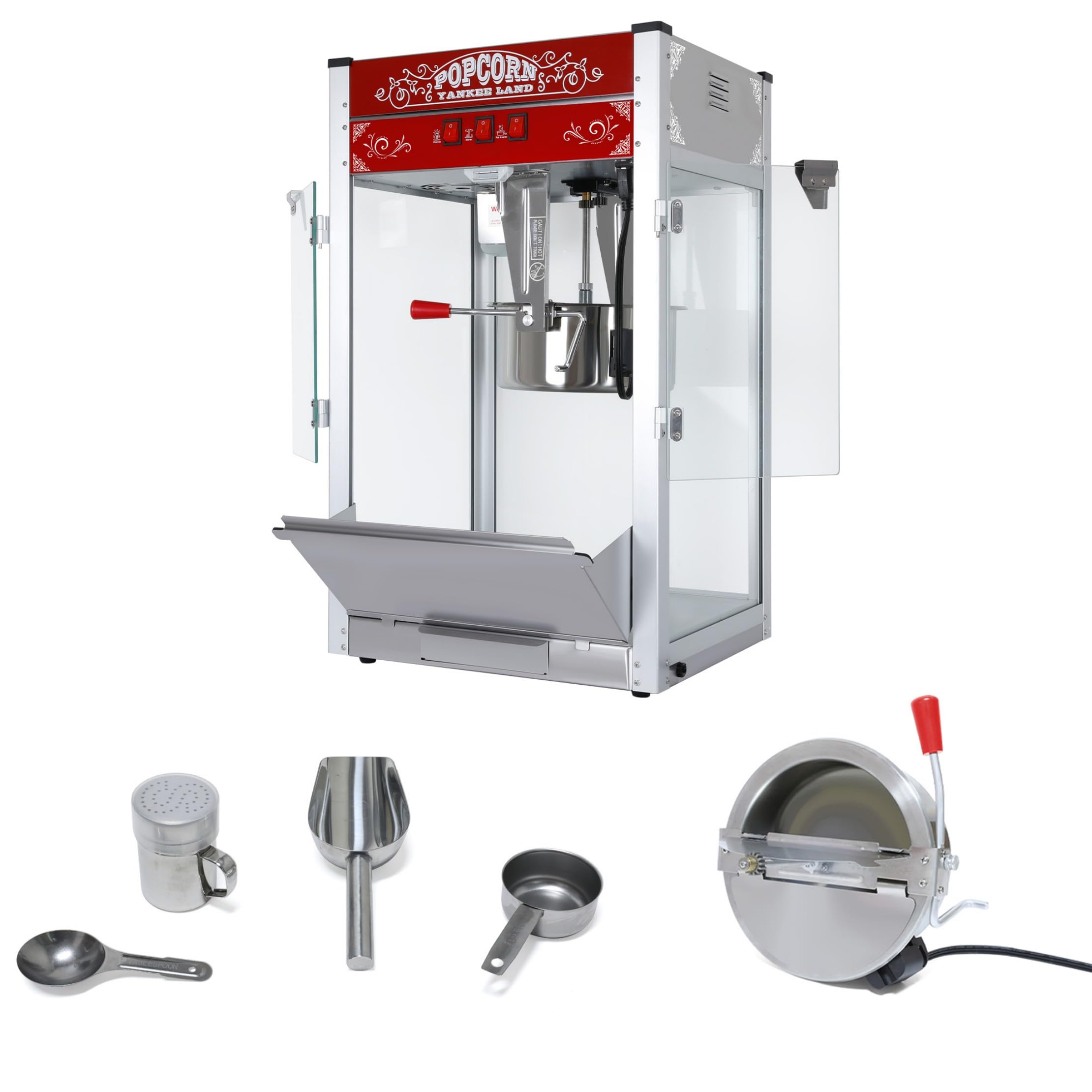 Popcorn Machine with 16 Ounce Kettle, Countertop Popcorn Maker Commercial Popcorn Machine w/Stainless Steel Scoop, Oil Spoon for Home Movie Theater, Red