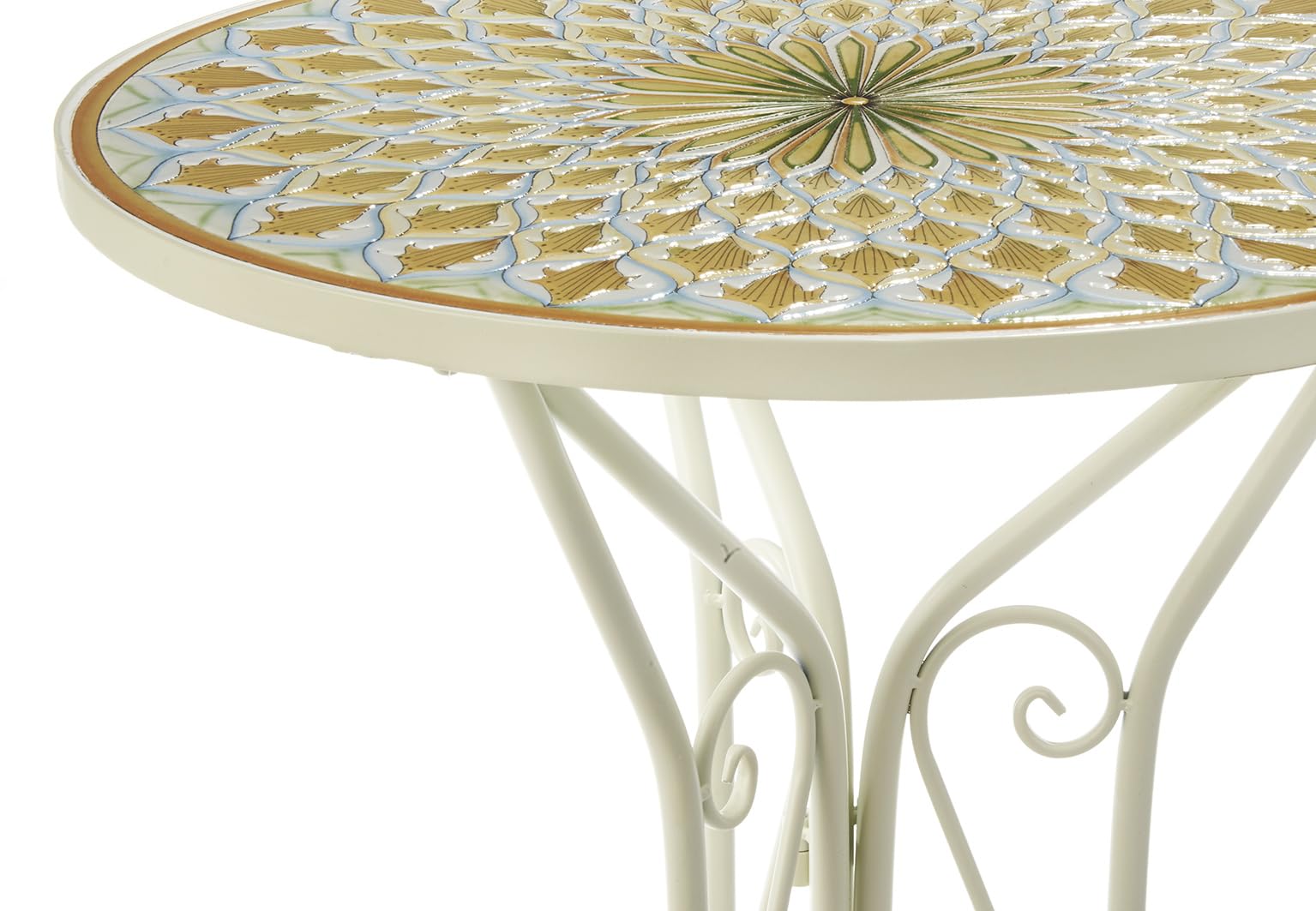 Kobolo Metalltisch mit Mosaikoptik | 61x61x71 cm | weiß | runder Gartentisch im mediterranen Design | dekorativer Bistrotisch für Garten, Balkon & Terrasse | stilvoller, wetterfester Beistelltisch