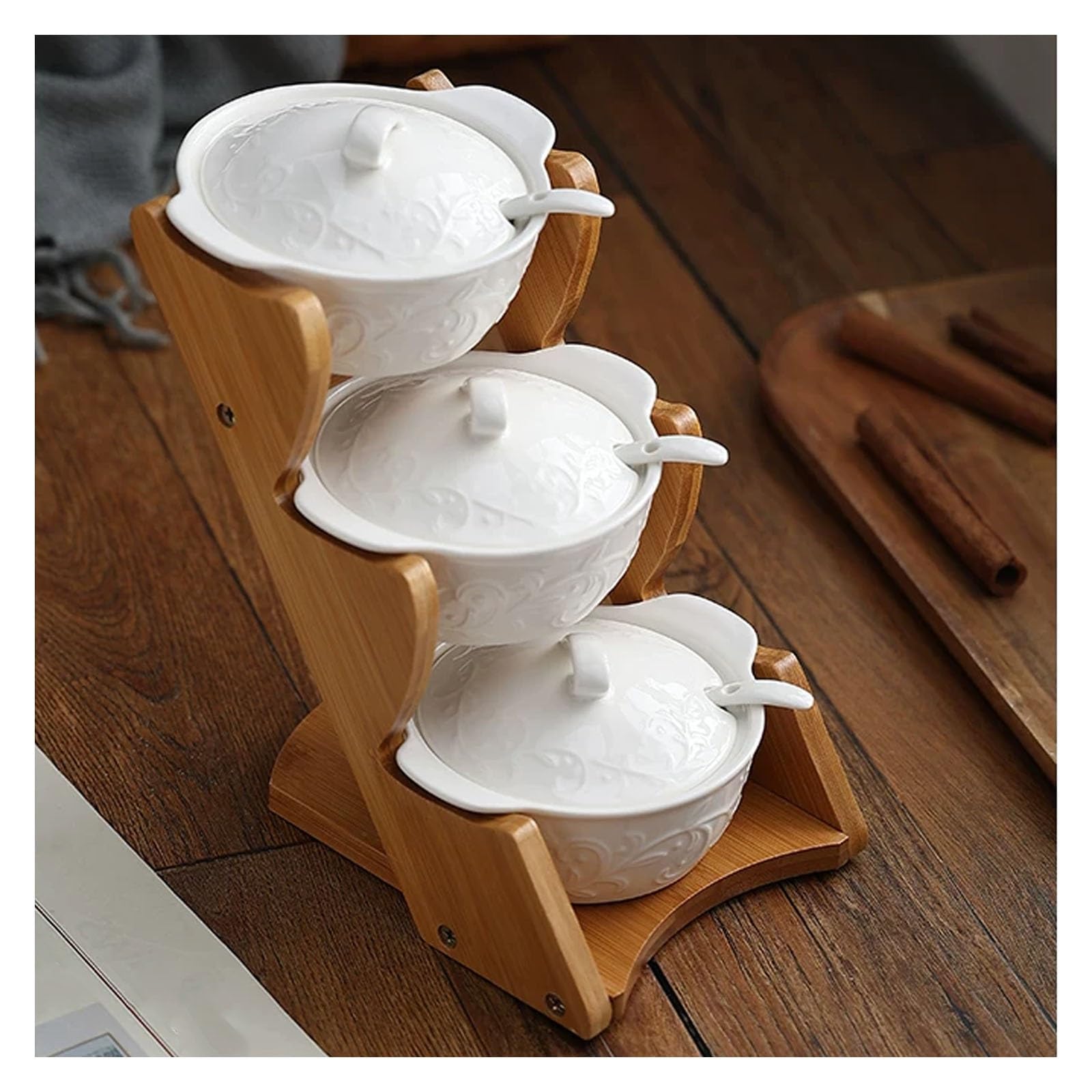 Set di 3 barattoli for spezie in ceramica, zuccheriera con coperchio e cucchiaio, stoviglie for spezie, sale for spezie con vassoio da portata for tè, sale for caffè, salsa di zucchero