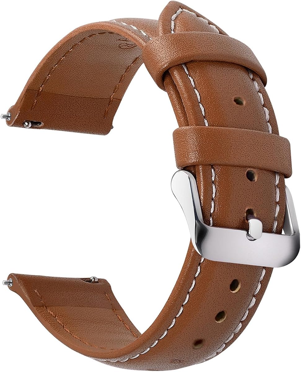 Correa de reloj de cuero de liberación rápida de 22 mm para Garmin Samsung Galaxy | Correa para Garmin Vivoactive 4 45mm,Garmin Venu 4(45mm)/Venu 3/Venu 2,Samsung Galaxy Mujer Hombre, Hebilla marrón y plateada
