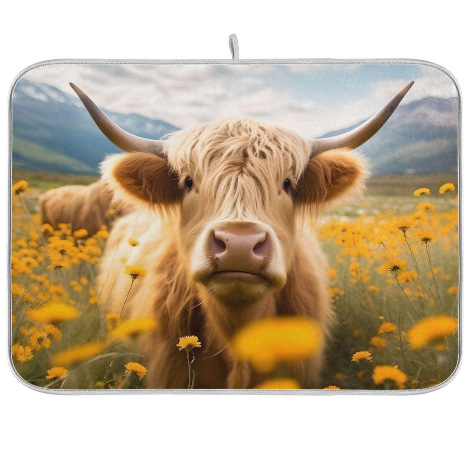 Dish Drying Mats for Kitchen Counter, Large Microfiber Dish Drying Mat 40x45 Highland Cow Sink Drainer Absorbent Coffee Machine Protector Mat — image 1