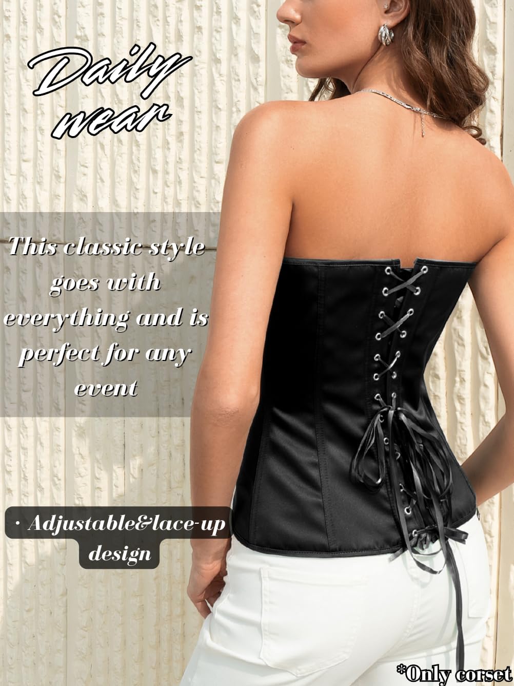 Women's Lustrous Satin Corset, Strapless Overbust Lace-Up Shapewear, Elegant Wedding Guest Dinner Outfits - Image 3